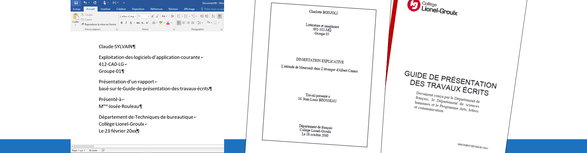 Page de titre d'un rapport