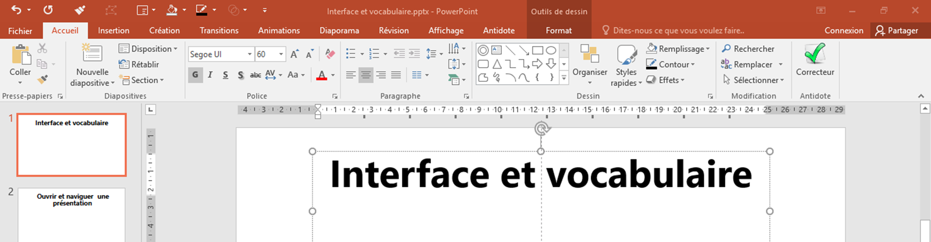 PowerPoint : Interface et vocabulaire