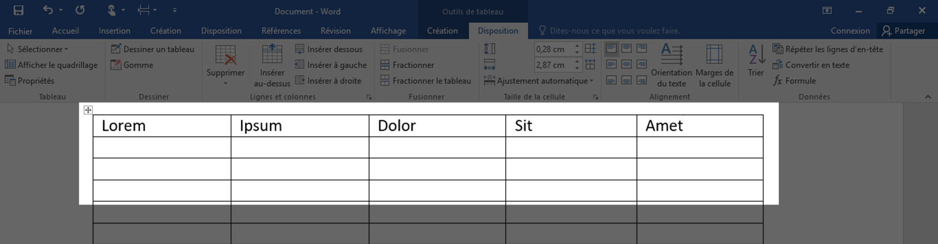 Insérer du texte dans un tableau